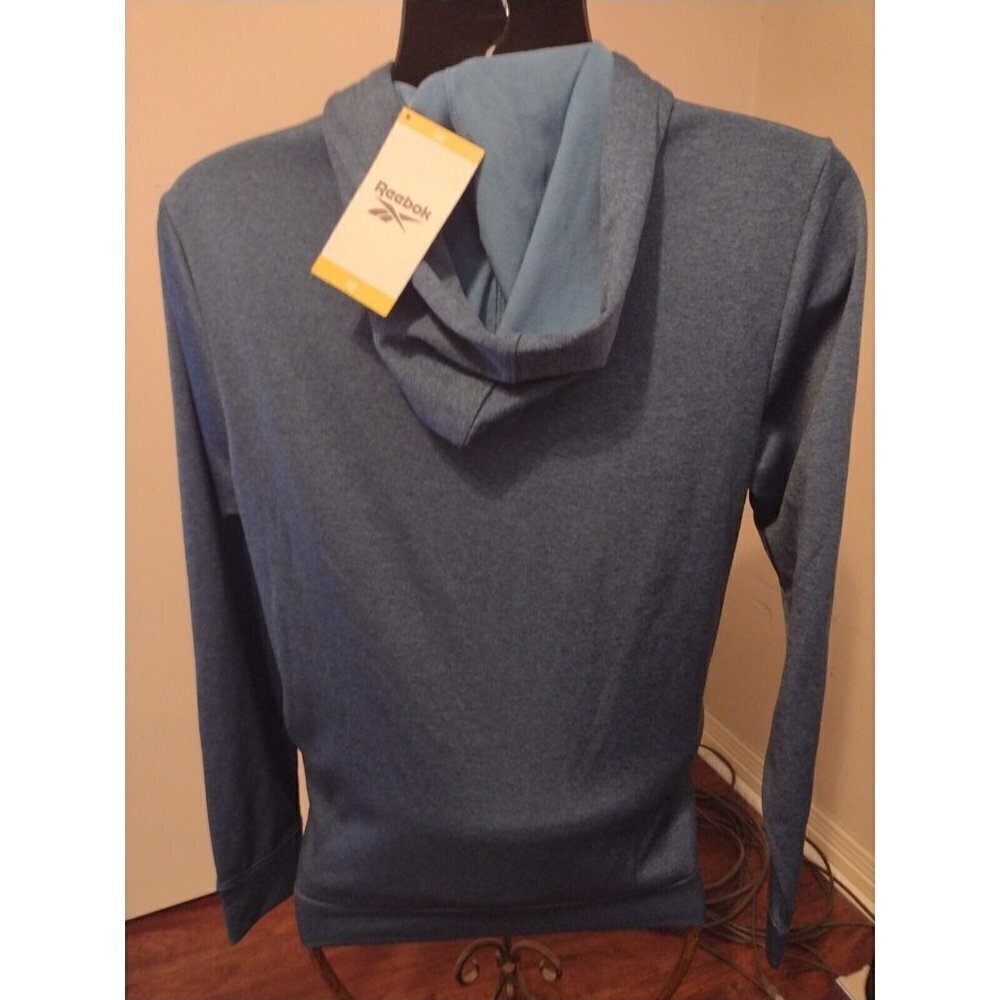 NWT New Reebok Pullover Hoodie Men's Size Medium M Blue Drawstring Polyester L/S - Picture 6 of 12